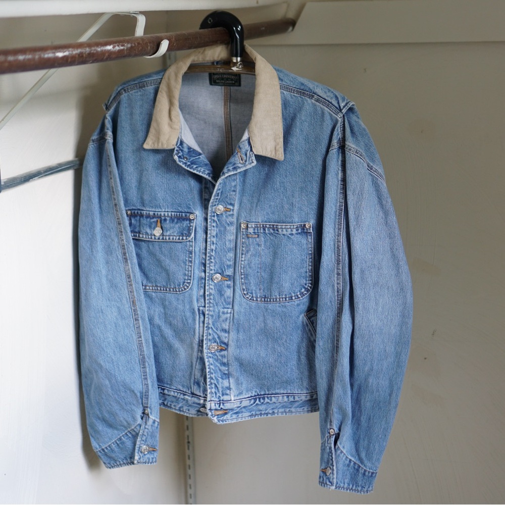 Vintage Polo Country by Ralph Lauren Light Blue Denim Jacket with Tan Collar